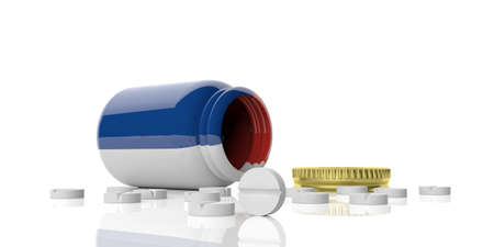 3d rendering pills out of bottle with France flag on white backgroundの写真素材