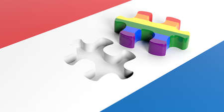 3d rendering gay flag puzzle piece out of Netherlands flagの写真素材