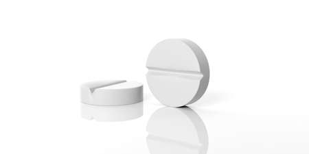 3d rendering pills spilled on white backgroundの写真素材