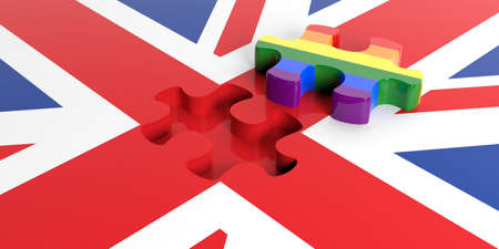 3d rendering gay flag puzzle piece out of UK flagの写真素材