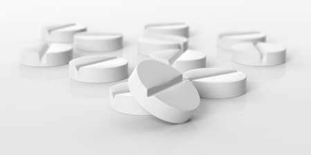 3d rendering pills spilled on white backgroundの写真素材