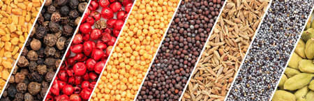 Various spice seeds collage, bannerの写真素材
