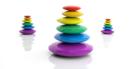 3d rendering rainbow zen stones stack on white backgroundの写真素材