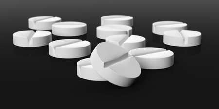 3d rendering pills spilled on black backgroundの写真素材