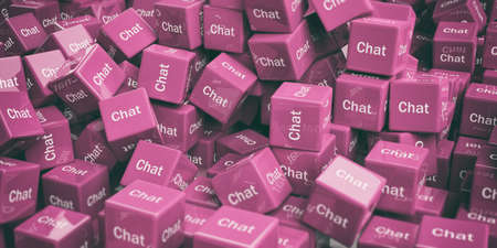 3d rendering cubes with word chat as backgroundの写真素材