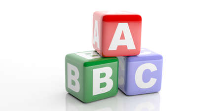 3d rendering abc colored cubes on white background