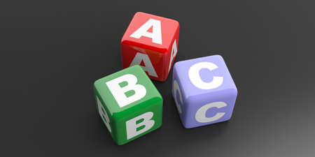 3d rendering abc colored cubes on black backgroundの写真素材