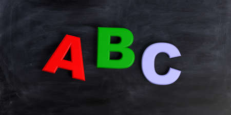 3d rendering abc colored letters on black backgroundの写真素材