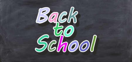 3d rendering Colored back to school on a black chalkboardの写真素材