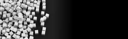 3d rendering white cubes on black backgroundの写真素材