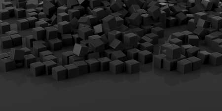 3d rendering black cubes on black backgroundの写真素材