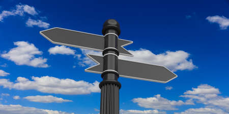 Blank space on indicators on signpole against of cloudy skyの写真素材