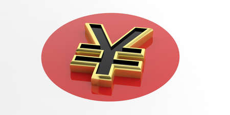3d rendering golden yen on Japan flagの写真素材