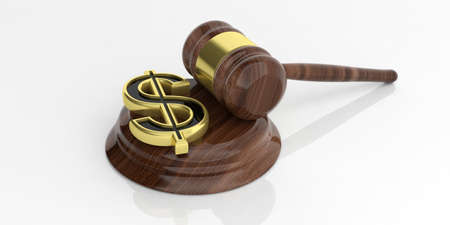 3d rendering golden american dollar symbol and an auction gavelの写真素材