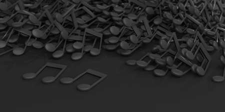 3d rendering black music notes on black backgroundの写真素材