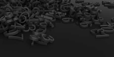 3d rendering black numbers on black backgroundの写真素材