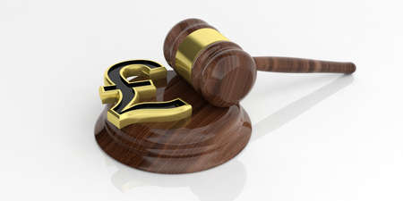 3d rendering golden British pound symbol and an auction gavelの写真素材