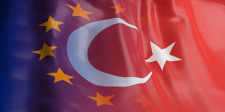 3d rendering EU and Turkey flag wavingの写真素材