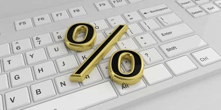 3d rendering sales symbol on a white keyboardの写真素材