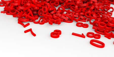 3d rendering red numbers on white background