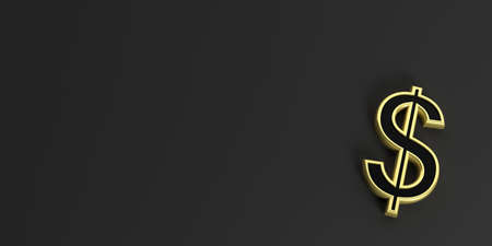 3d rendering golden american dollar symbol on black backgroundの写真素材