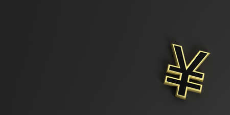 3d rendering yen yuan symbol on black backgroundの写真素材