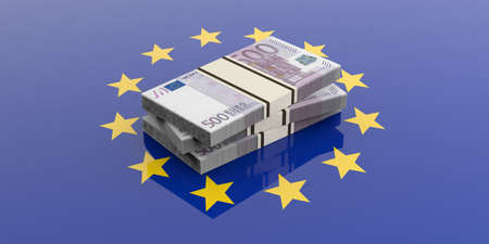3d rendering 500 euro banknotes stacks on a European Union flagの写真素材