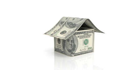 3d rendering 100 dollar house on white backgroundの写真素材