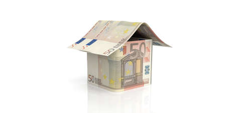 3d rendering fifty euro house on white backgroundの写真素材