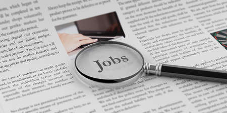 3d rendering magnifier glass on a newspaperの写真素材