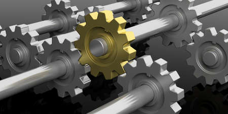 3d rendering golden gear in an engine