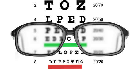 3d rendering pair of eye glasses and eyesight test