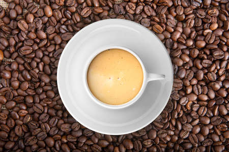 3d rendering cup of coffee on coffee beans background