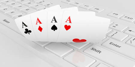 3d rendering aces cards on a keyboardの写真素材
