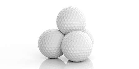 3d rendering golf balls on white backgroundの写真素材