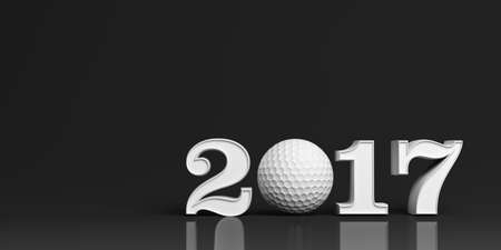 3d rendering golf ball 2017 on white backgroundの写真素材
