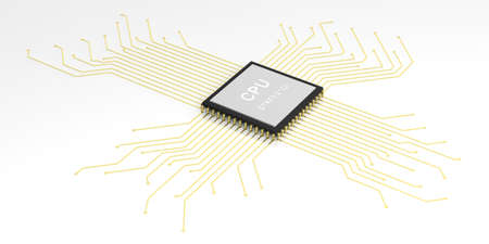3d rendering electronic circuit cpu processor on white background