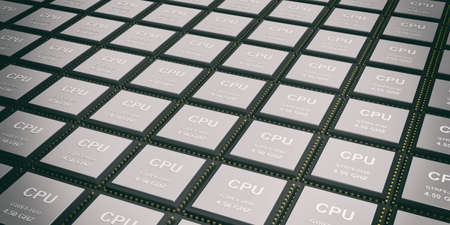 3d rendering cpu processors on black backgroundの写真素材