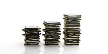 3d rendering cpu processors stack on white backgroundの写真素材