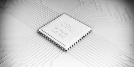 3d rendering electronic circuit cpu processor on white backgroundの写真素材
