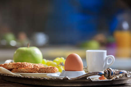 Breakfast with fresh fruits and coffeeの写真素材