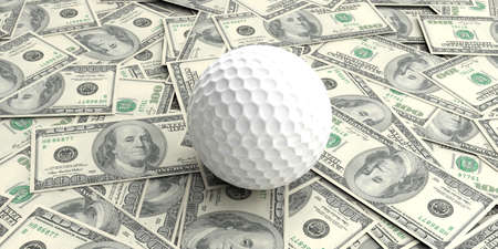3d rendering golf ball on100 dollars banknotes backgroundの写真素材