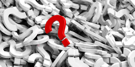 3d rendering red question mark on white question marks backgroundの写真素材