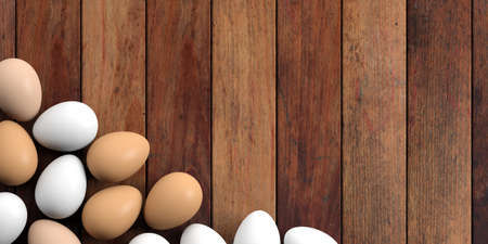3d rendering white and brown eggs on a wooden background