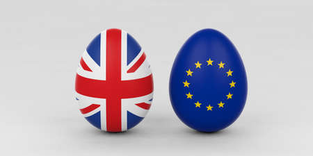 3d rendering EU and UK flags on eggs