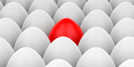 3d rendering one red egg on white eggs backgroundの写真素材