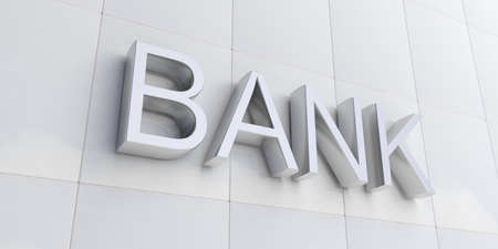 3d rendering silver bank sign on white facadeの写真素材