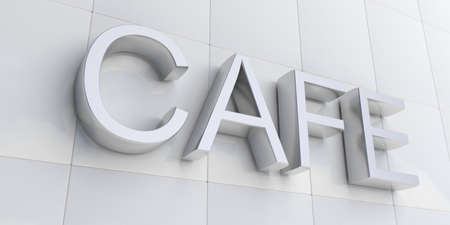 3d rendering silver cafe sign on white facadeの写真素材