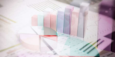 3d rendering abstract bar and pie charts on black backgroundの写真素材