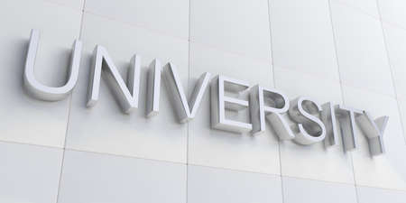 3d rendering silver university sign on white facadeの写真素材